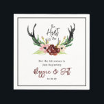 Hunt is over Rustic Antler Burgundy Floral Wedding Servet<br><div class="desc">© Waterverf "De jacht is voorbij" Bourgogne Bloemen Herten Antler Ontwerp Rustiek / Schuur / Land Bruiloft Aangepaste Papieren Servetten. Personaliseer het met de namen en trouwdatum van bruid & bruidegom of klik op de knop "Aanpassen" om naar de ontwerptool te gaan waar u tekst kunt toevoegen, het lettertype, de...</div>