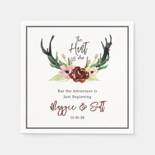 Hunt is over Rustic Antler Burgundy Floral Wedding Servet