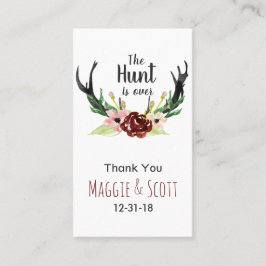 Hunt is over Rustic Antler Burgundy Floral Wedding Visitekaartje