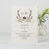 Hunt is Over Rustic Antlers QR Code Wedding  Kaart (Staand voorkant)