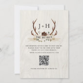 Hunt is Over Rustic Antlers QR Code Wedding  Kaart (Achterkant)