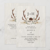 Hunt is Over Rustic Antlers QR Code Wedding  Kaart (Voorkant / Achterkant)