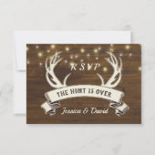 Hunt is over Rustic String Lights Wedding RSVP Kaartje (Voorkant)