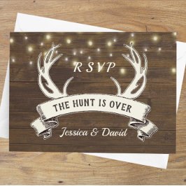 Hunt is over Rustic String Lights Wedding RSVP Kaartje