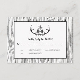 "Hunt is over" Rustiek hout Antler bruiloft RSVP Kaart