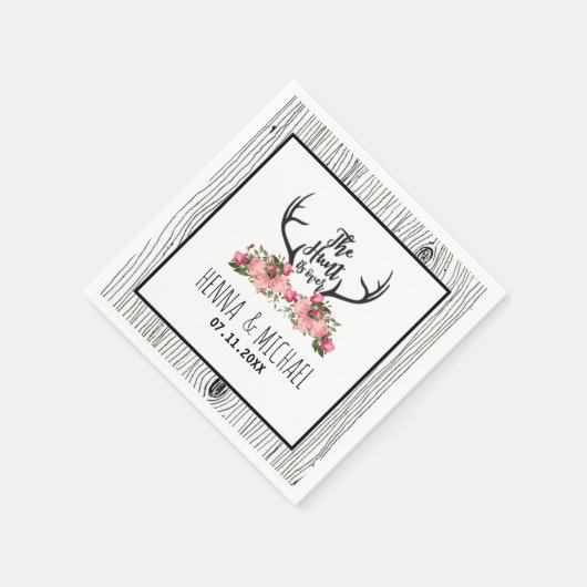 Hunt is over rustieke Antler Barnwood Floral bruil Servet (Hoek)