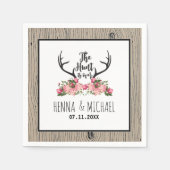 Hunt is over rustieke Antler Barnwood Floral bruil Servet (Voorkant)