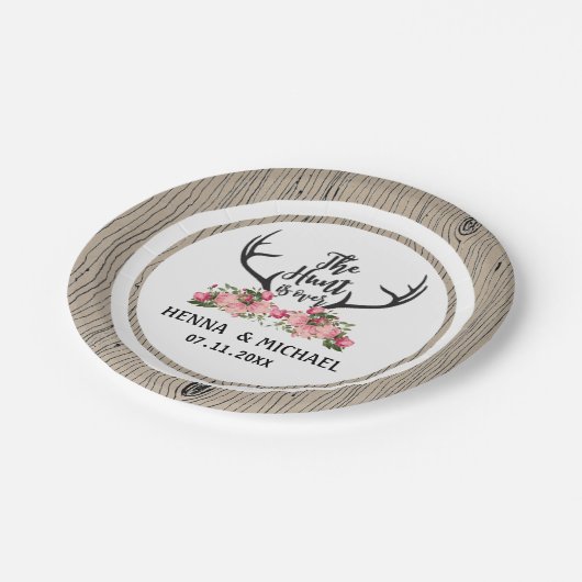 Hunt is over rustieke Antler Floral Barnwood bruil Papieren Bordje (Gekanteld)