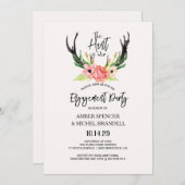 Hunt is over rustieke Antler Floral Engagement Par Kaart (Voorkant / Achterkant)