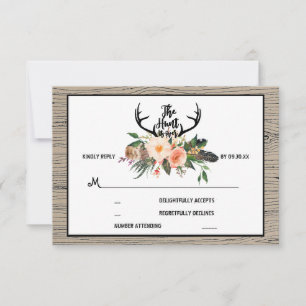 Hunt is over rustieke Boho Floral bruiloft RSVP Kaartje