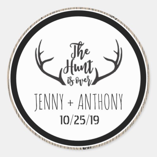 "Hunt is voorbij" Rustiek Barnwood Save the Date S Ronde Sticker (Voorkant)