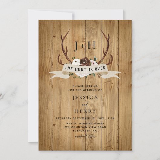 Hunt staat voor Rustic Antlers Wedding QR Code Kaart (Voorkant)
