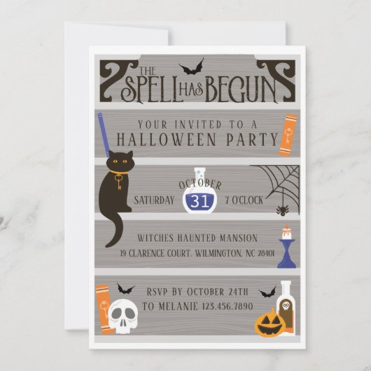 Hunted House Spell Bookshelf Halloween Party Kaart (Voorkant)