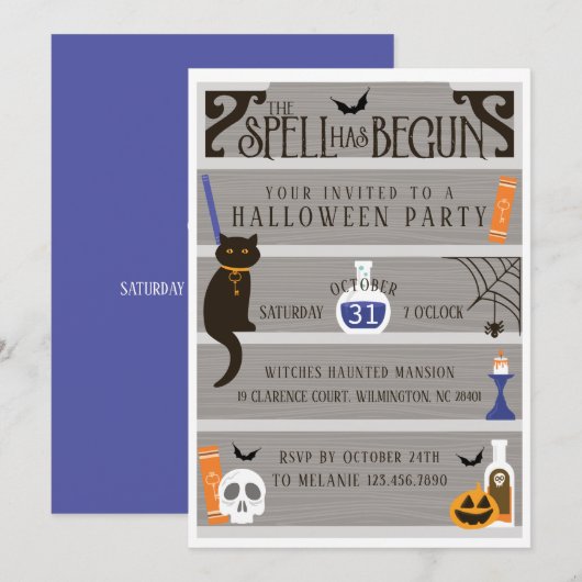 Hunted House Spell Bookshelf Halloween Party Kaart (Voorkant / Achterkant)