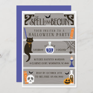 Hunted House Spell Bookshelf Halloween Party Kaart