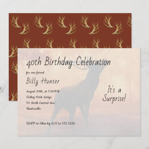 Hunter Antlers Surprise Birthday Party Invitation Kaart