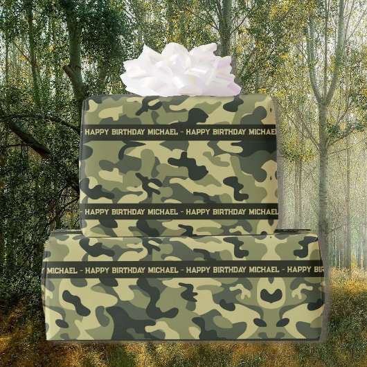 Hunter Bossen Camo Tekst toevoegen & Naam Verjaard Cadeaupapier