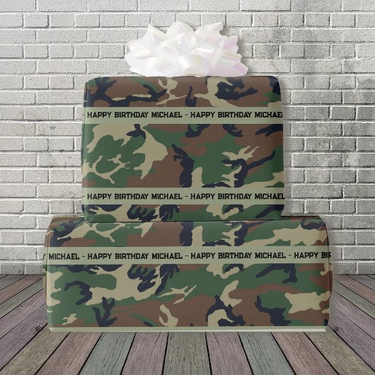 Hunter Bossen Camo Tekst toevoegen & Naam Verjaard Cadeaupapier