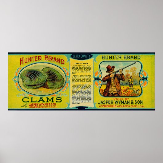 Hunter Clams LabelMilbridge, ME Poster (Voorkant)