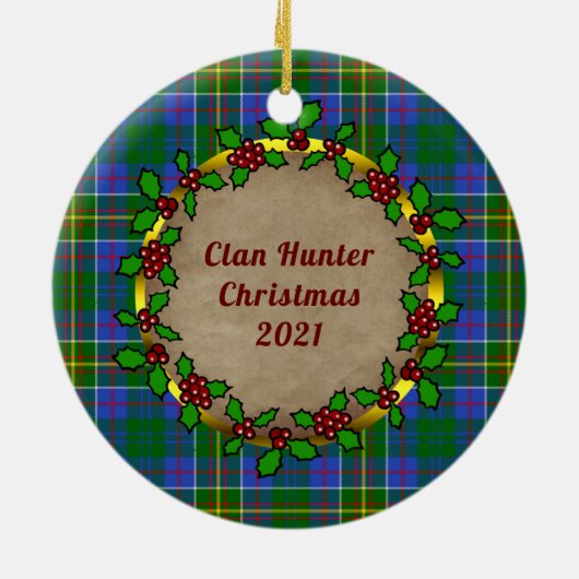 Hunter Clan Badge & Tartan Persoonlijke mas Keramisch Ornament (Achterkant)