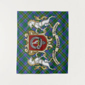 Hunter Clan Badge & Unicorns met Tartan Wandkleed (Voorkant)