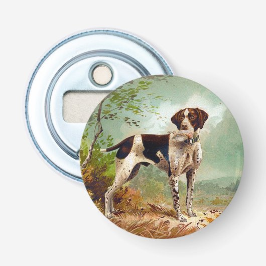 Hunter dog met vogel in de mond button flesopener (Voorkant)