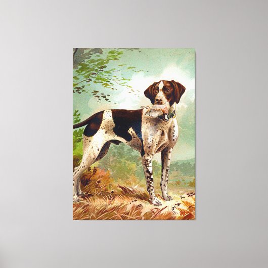 Hunter dog met vogel in de mond canvas afdruk (Voorkant)