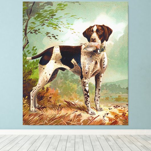Hunter dog met vogel in de mond canvas afdruk (Insitu (Houten vloer))