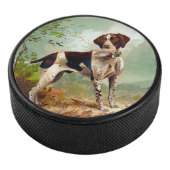 Hunter dog met vogel in de mond hockey puck (3/4)