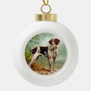 Hunter dog met vogel in de mond keramische bal ornament