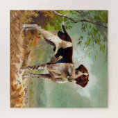 Hunter dog met vogel in de mond legpuzzel (Horizontaal)