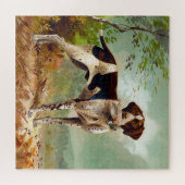 Hunter dog met vogel in de mond legpuzzel (Horizontaal)