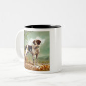 Hunter dog met vogel in de mond tweekleurige koffiemok (Voorkant links)