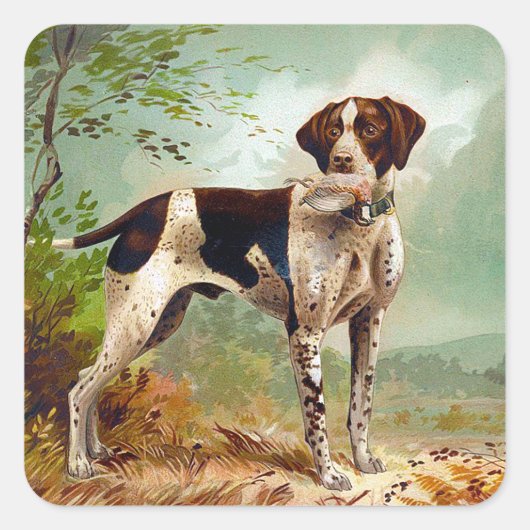 Hunter dog met vogel in de mond vierkante sticker (Voorkant)