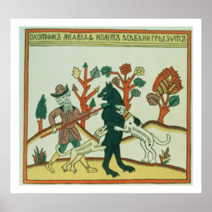 Hunter en Boar, Russisch, laat 18de eeuw Poster