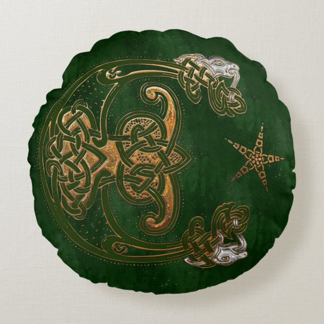 Hunter en Gold Celtic Rond Kussen (Voorkant)
