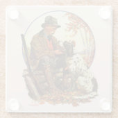 Hunter en Spaniel Glazen Onderzetter (Achterkant)