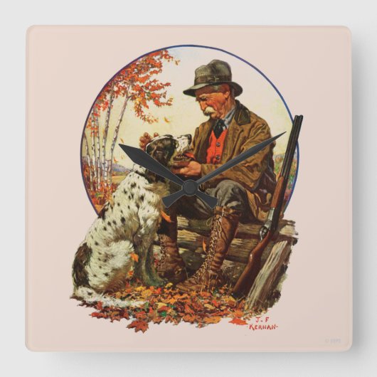 Hunter en Spaniel Vierkante Klok (Voorkant)