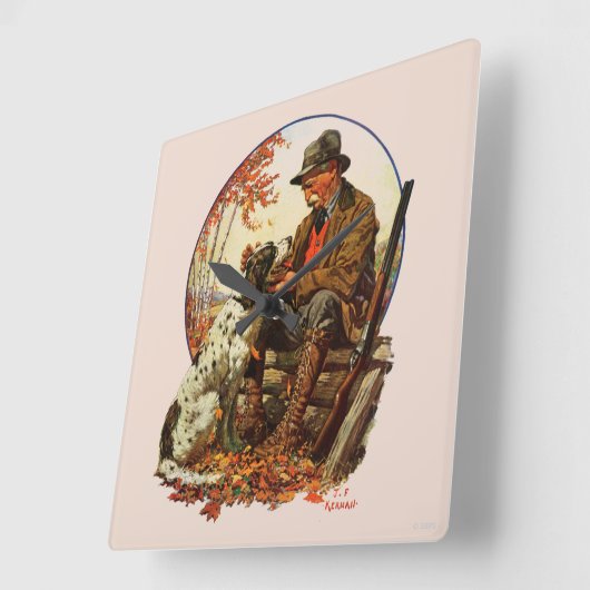 Hunter en Spaniel Vierkante Klok (Hoek)