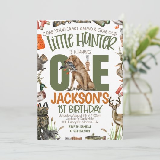 Hunter First Birthday Kaart (Staand voorkant)