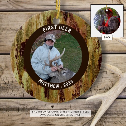 Hunter FIRST DEER Foto Camouflage gepersonaliseerd Keramisch Ornament