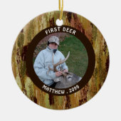 Hunter FIRST DEER Foto Camouflage gepersonaliseerd Keramisch Ornament (Voorkant)