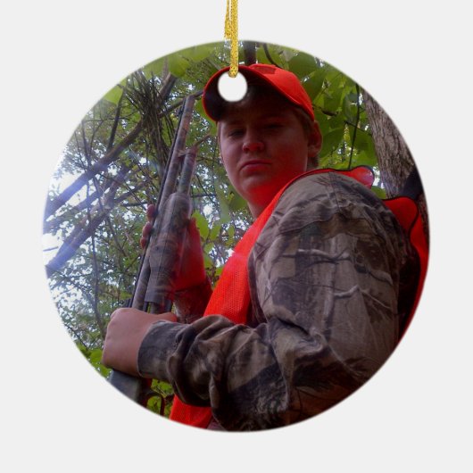 Hunter FIRST DEER Foto Camouflage gepersonaliseerd Keramisch Ornament (Achterkant)