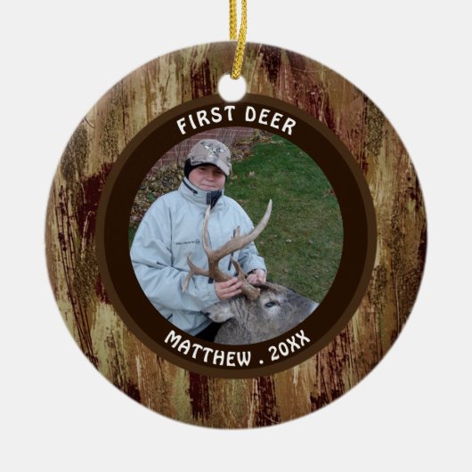 Hunter FIRST DEER Photo Brown Camouflage Keramisch Ornament (Voorkant)