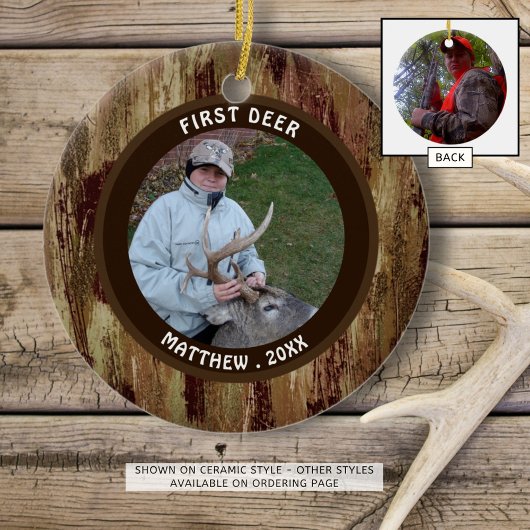 Hunter FIRST DEER Photo Brown Camouflage Keramisch Ornament