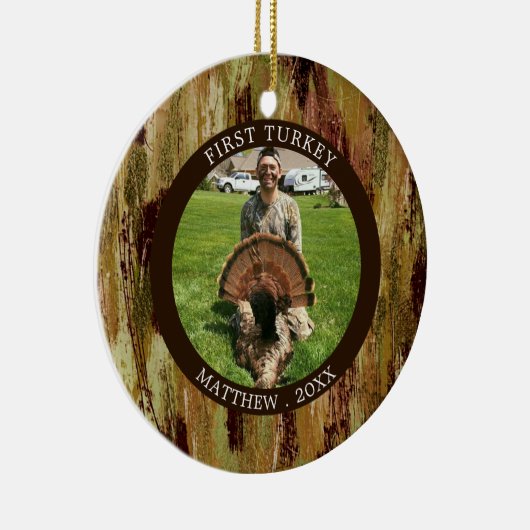 Hunter FIRST TURKEY Fotocamouflage, speciaal geper Keramisch Ornament (Rechts)
