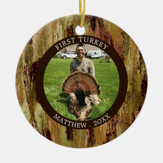 Hunter FIRST TURKEY Fotocamouflage, speciaal geper Keramisch Ornament (Voorkant)