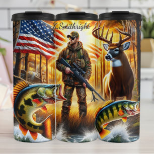 Hunter Fish Deer Amerikaanse vlag Thermosbeker