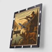 Hunter Fisherman Wildlife Sunset Vierkante Klok (Hoek)