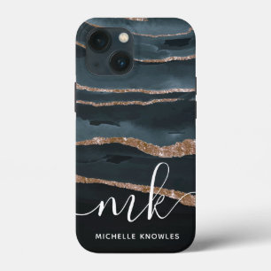 Hunter Granite Marble Gold Texture Custom Initials Case-Mate iPhone Case